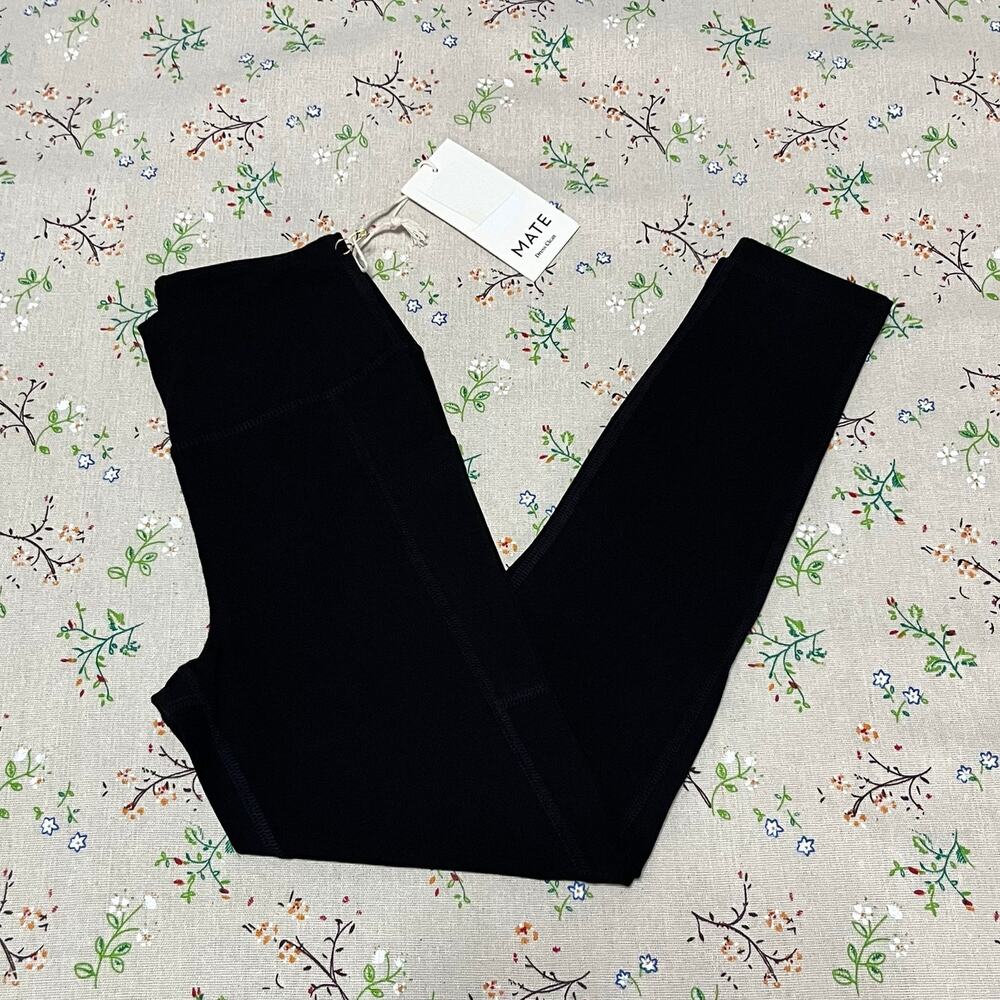 MATE the Label Organic Stretch Midi Legging Pockets Black Size XS Workout Cotton - Picture 2 of 5